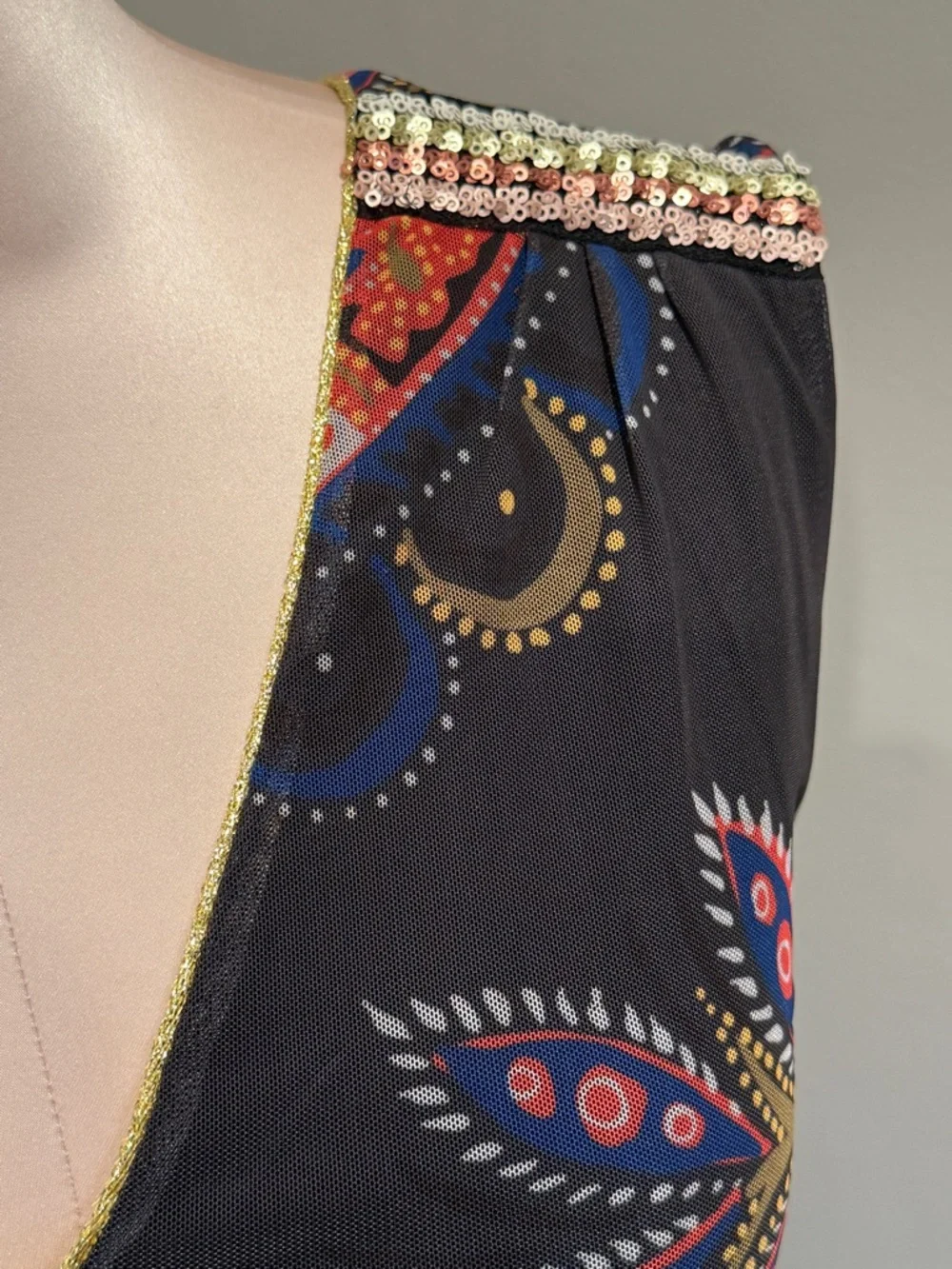 Desigual Black Multicolor Paisley V-Neck Mini Dress - Picture 4 of 8